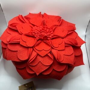 Fennco Styles 3D Heart-Shaped Petals Flower Decorative Throw Pillow in red felt.